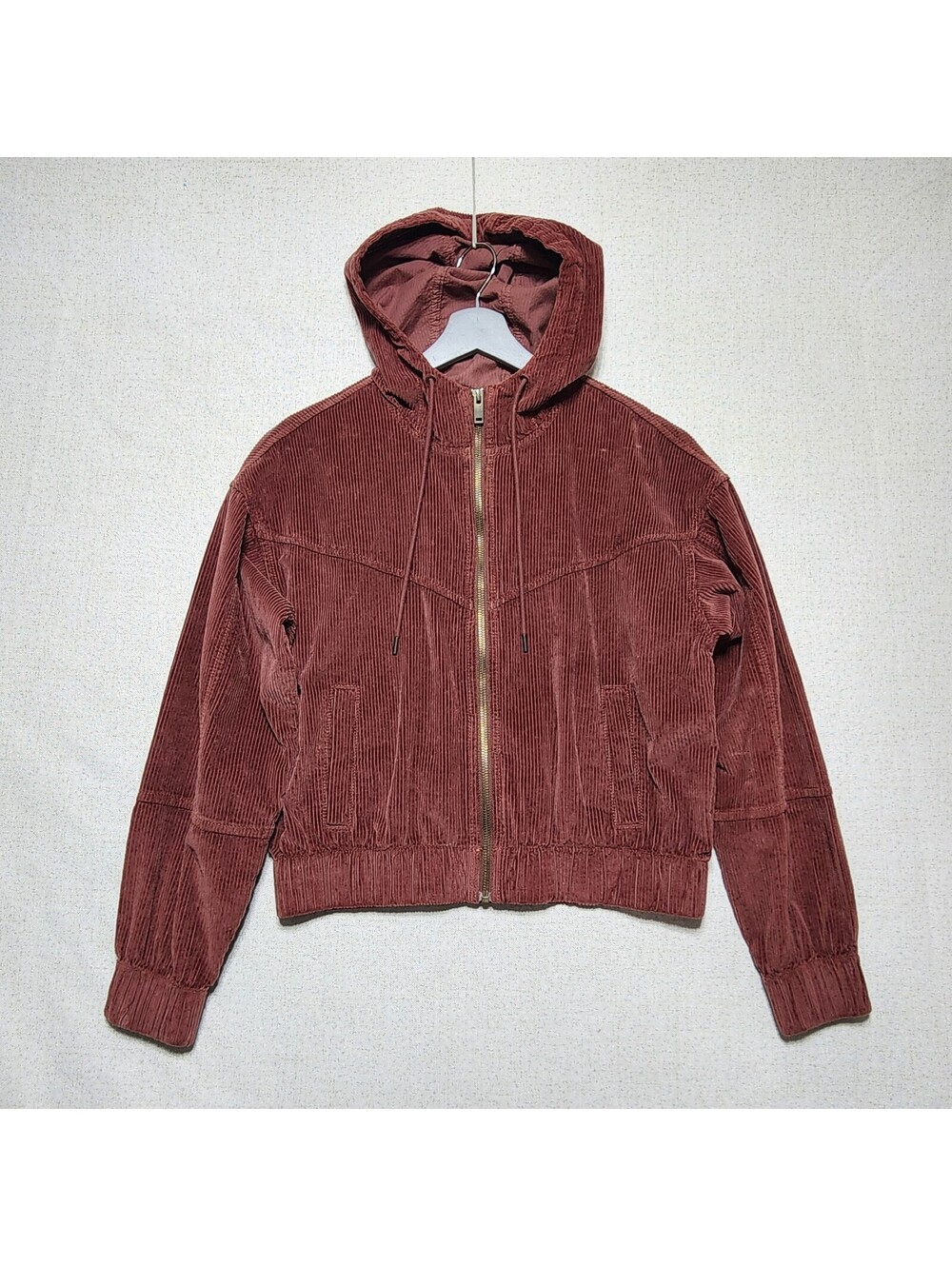 Cabincore Women's XS American Eagle Plum Brown Courderoy Cropped Hooded Jacket